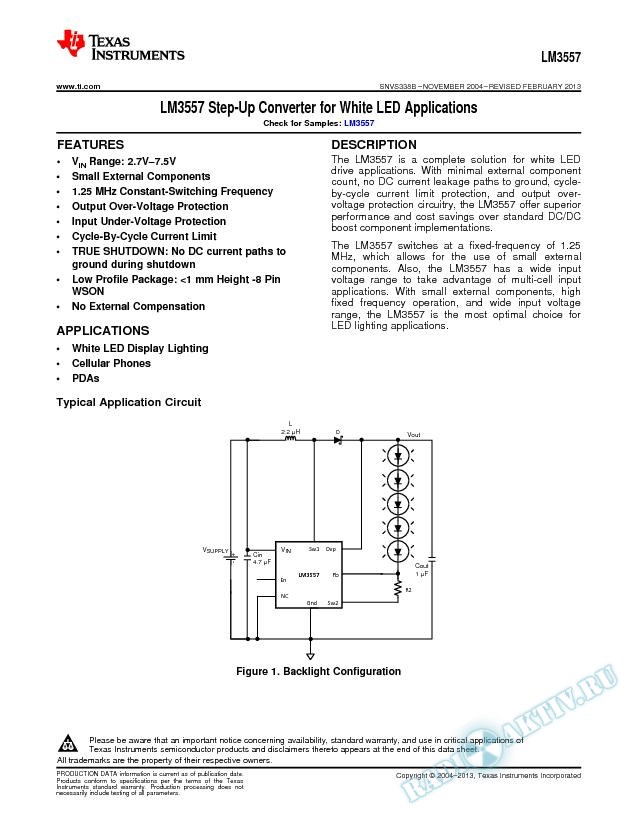 LM3557 Step-Up Converter for White LED Applications (Rev. B)