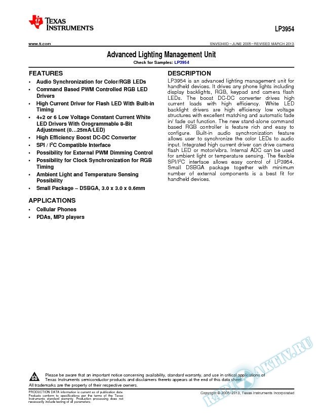 LP3954 Advanced Lighting Management Unit (Rev. D)