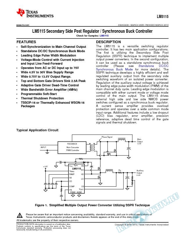 LM5115 Secondary Side Post Regulator / Synchronous Buck Controller (Rev. E)
