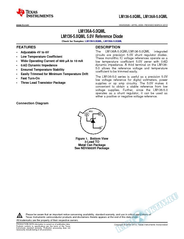 LM136A-5.0QML  LM136-5.0QML 5.0V Reference Diode (Rev. B)