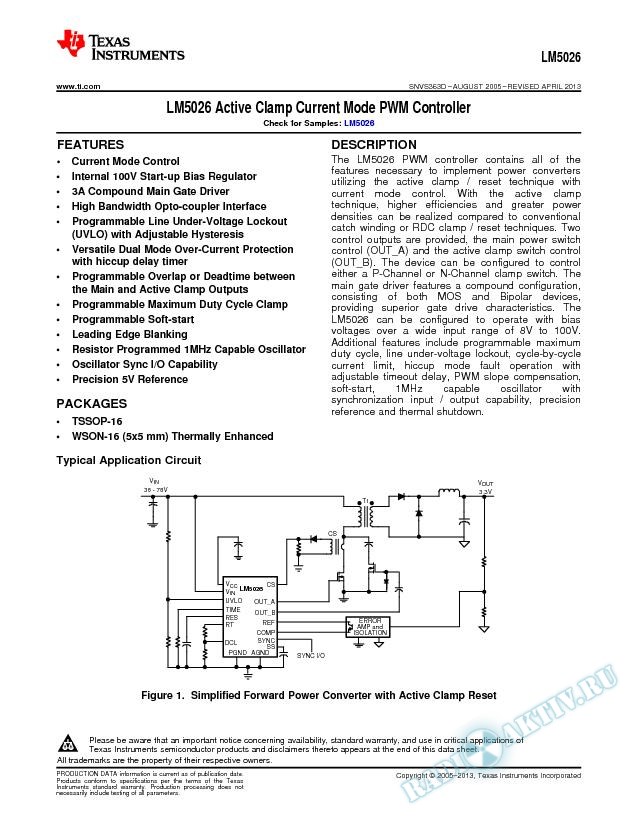 LM5026 Active Clamp Current Mode PWM Controller (Rev. D)