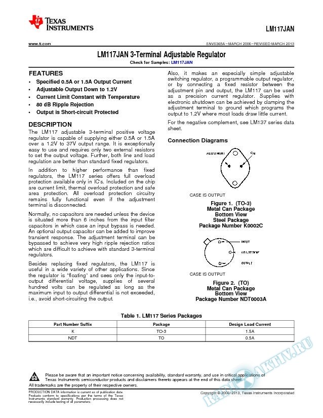 LM117JAN 3-Terminal Adjustable Regulator (Rev. A)