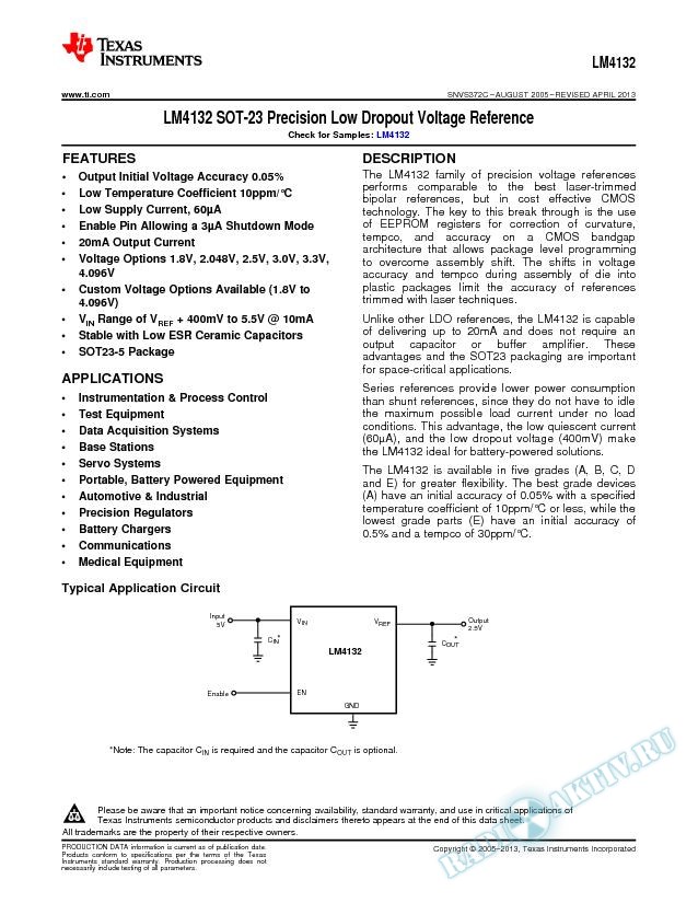 LM4132 SOT-23 Precision Low Dropout Voltage Reference (Rev. C)