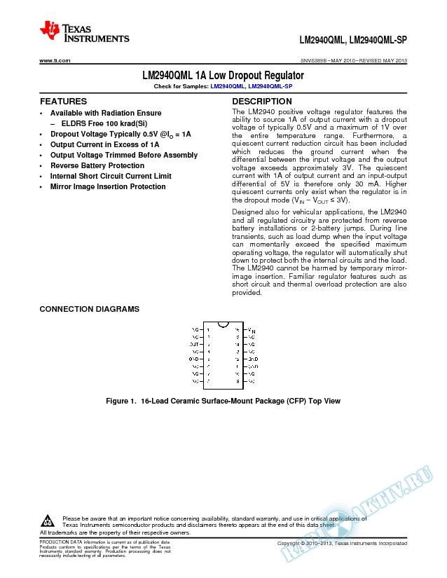 LM2940QML 1A Low Dropout Regulator (Rev. B)