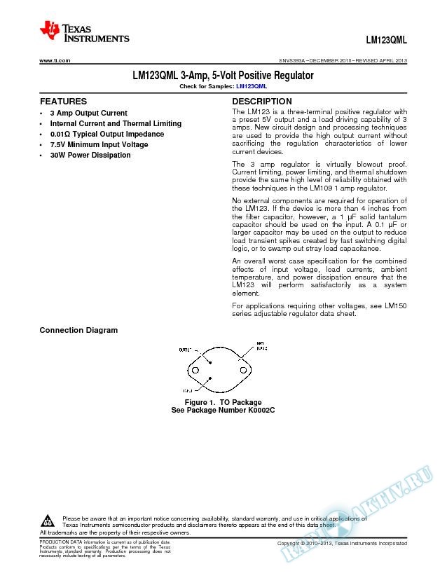 LM123QML 3-Amp, 5-Volt Positive Regulator (Rev. A)