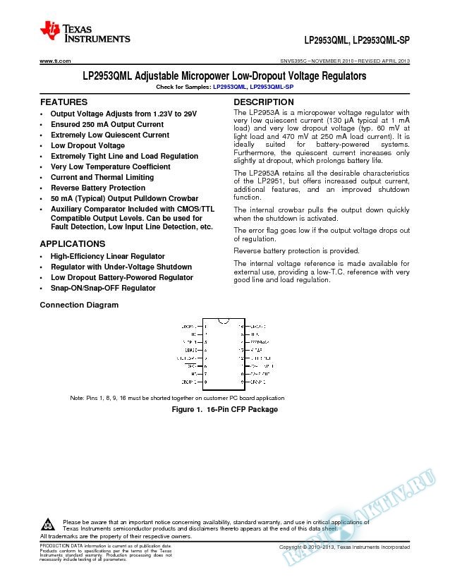LP2953QML Adjustable Micropower Low-Dropout Voltage Regulators (Rev. C)