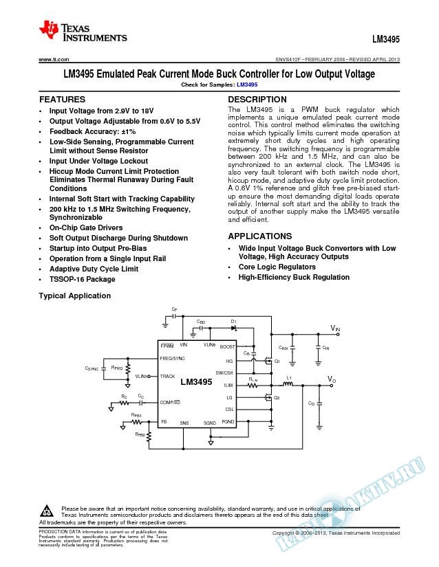 LM3495 Emulated Peak Current Mode Buck Controller for Low Output Voltage (Rev. F)