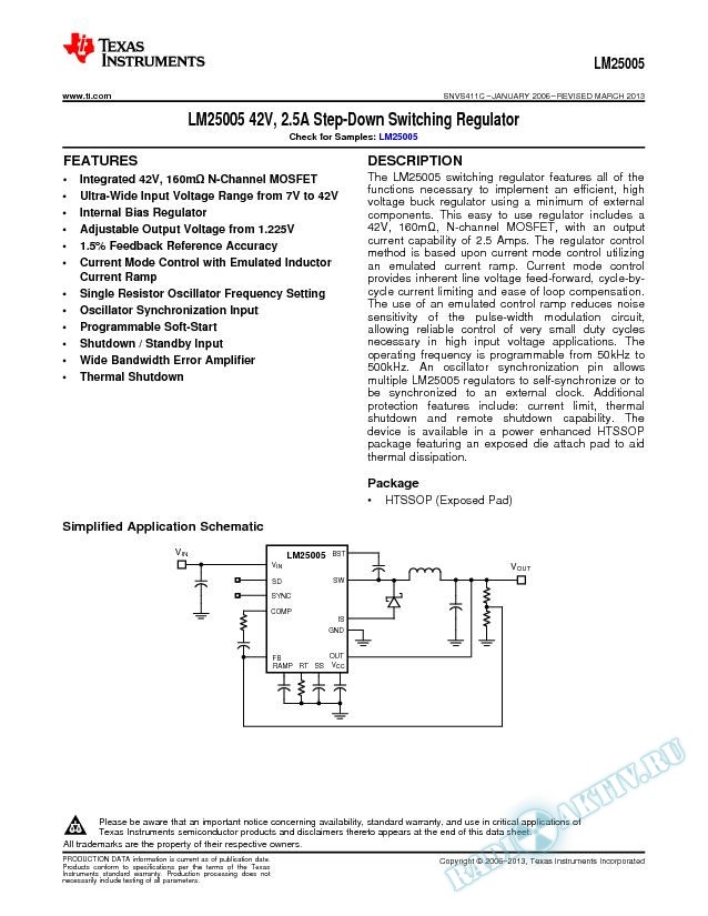 LM25005 42V, 2.5A Step-Down Switching Regulator (Rev. C)