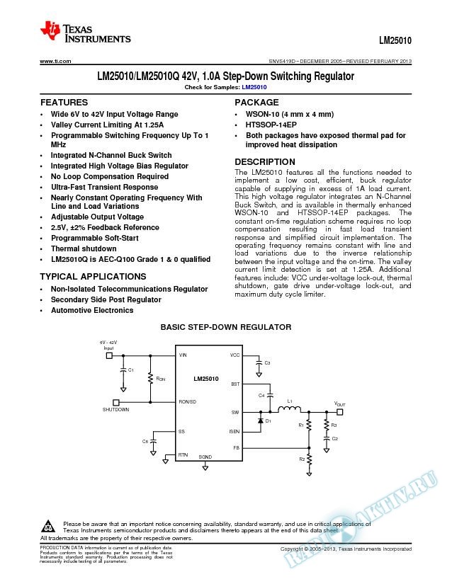 LM25010/LM25010Q 42V, 1.0A Step-Down Switching Regulator (Rev. D)