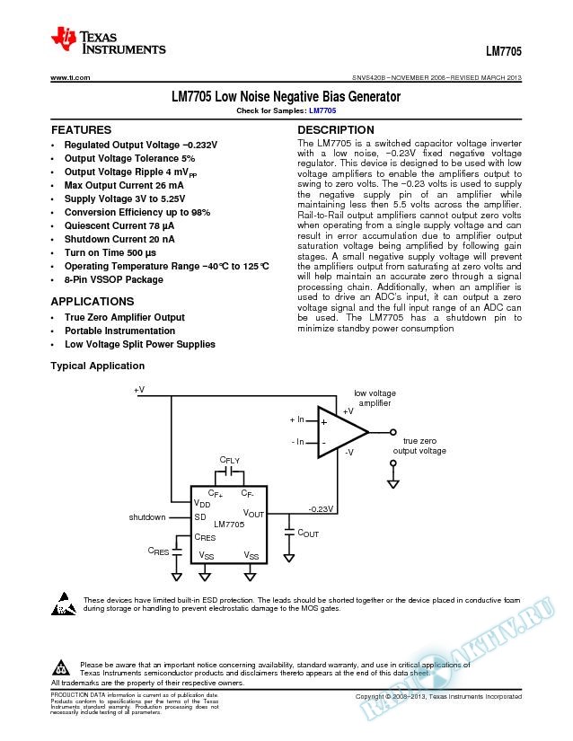 LM7705 Low Noise Negative Bias Generator (Rev. B)
