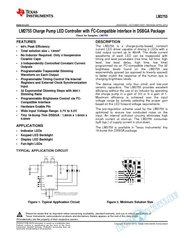 LM2755 Charge Pump LED Controller with I2C Compatible Interface in DSBGA Package (Rev. D)