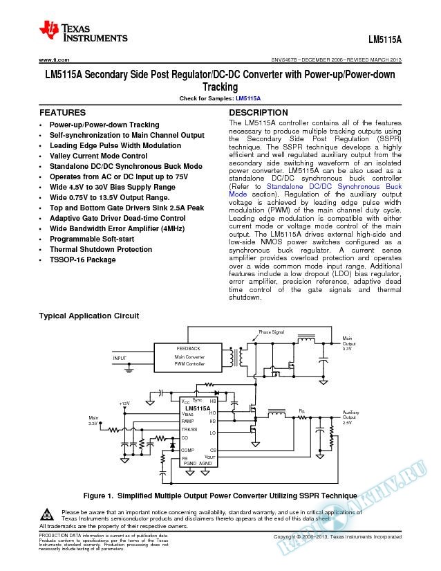 Secondary Side Post Regulator/DC-DC Converter with Power-up/Power-down Tracking (Rev. B)