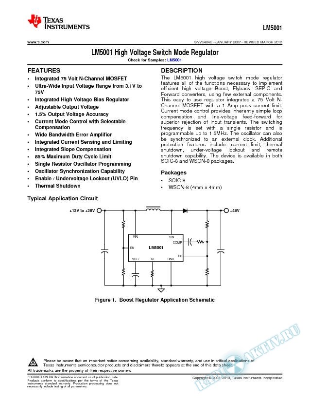 LM5001 High Voltage Switch Mode Regulator (Rev. E)