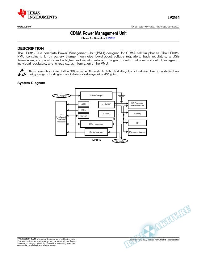 LP3919 CDMA Power Management Unit (Rev. D)