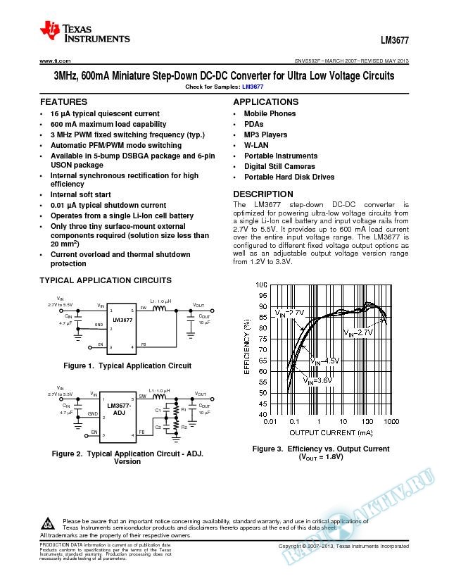 3MHz, 600mA Miniature Step-Down DC-DC Converter for Ultra Low Voltage Circuits (Rev. F)