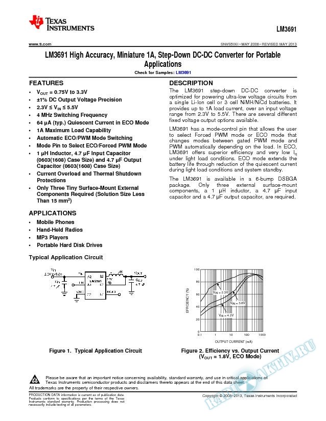 High Accuracy, Miniature 1A, Step-Down DC-DC Converter for Portable Applications (Rev. I)