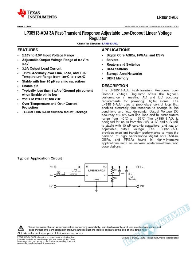 3A Fast-Transient Response Adjustable Low-Dropout Linear Voltage Regulator (Rev. C)