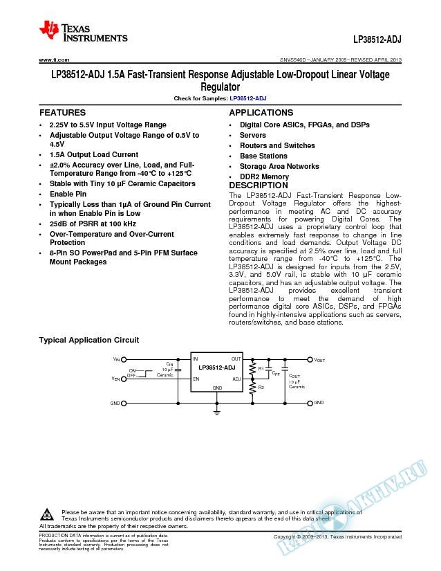 1.5A Fast-Transient Response Adjustable Low-Dropout Linear Voltage Regulator (Rev. D)