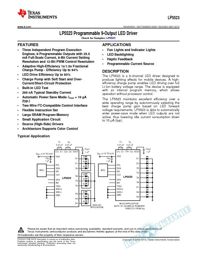 LP5523 Programmable 9-Output LED Driver (Rev. D)