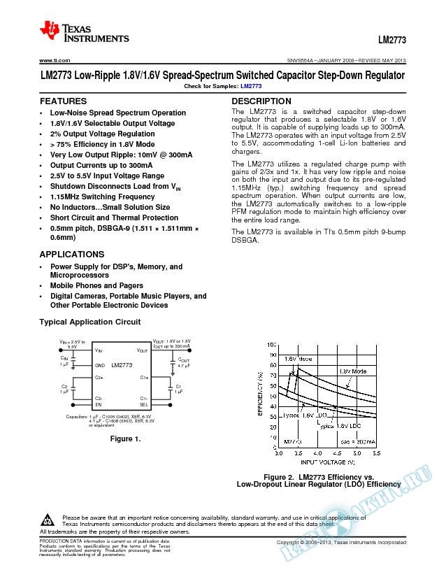 Low-Ripple 1.8V/1.6V Spread-Spectrum Switched Capacitor Step-Down Regulator (Rev. A)
