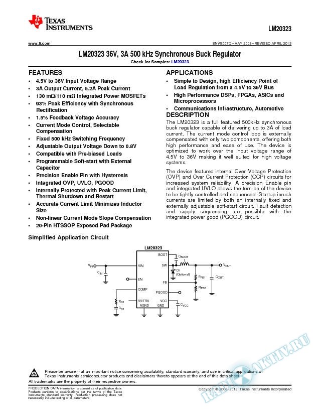 LM20323 36V, 3A 500 kHz Synchronous Buck Regulator (Rev. C)