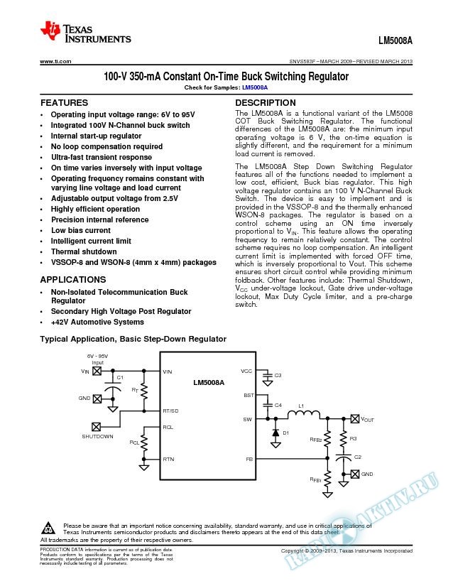 LM5008A 100V, 350 mA Constant On-Time Buck Switching Regulator (Rev. F)