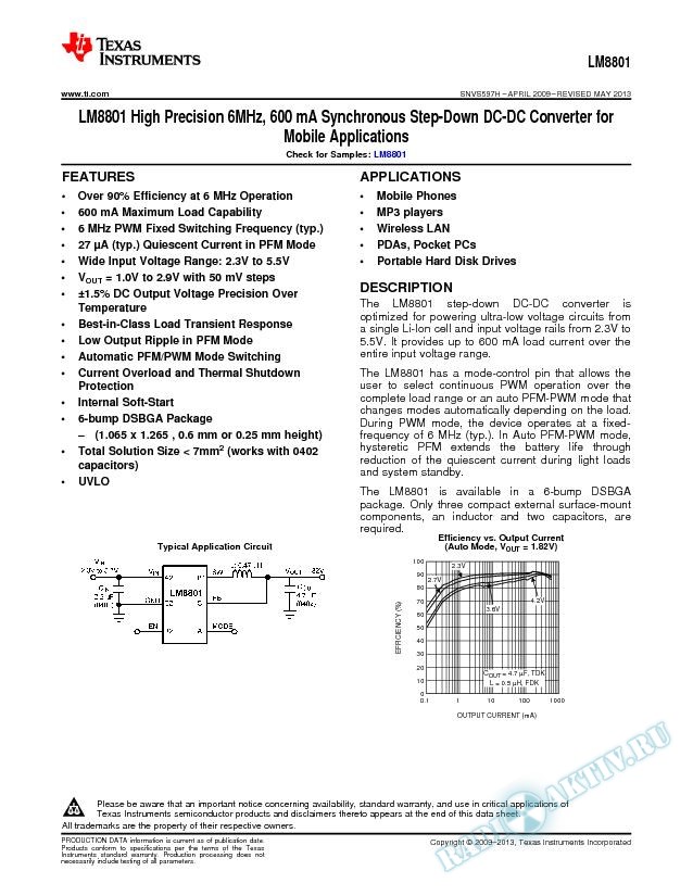 High Precision 6MHz, 600 mA Sync Step-Down DC-DC Converter for Mobile Apps (Rev. H)