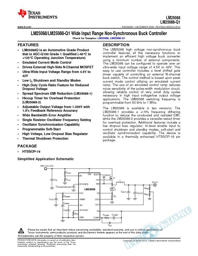 LM25088/LM25088Q Wide Input Range Non-Synchronous Buck Controller (Rev. H)