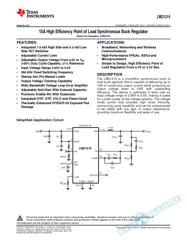 LM21215 15A High Efficiency Point of Load Synchronous Buck Regulator (Rev. E)