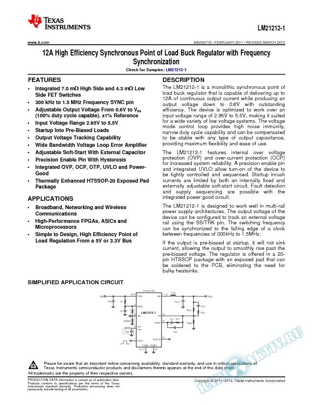 12A High Efficiency Synchronous Point of Load Buck Regulator with Freq Sync (Rev. E)