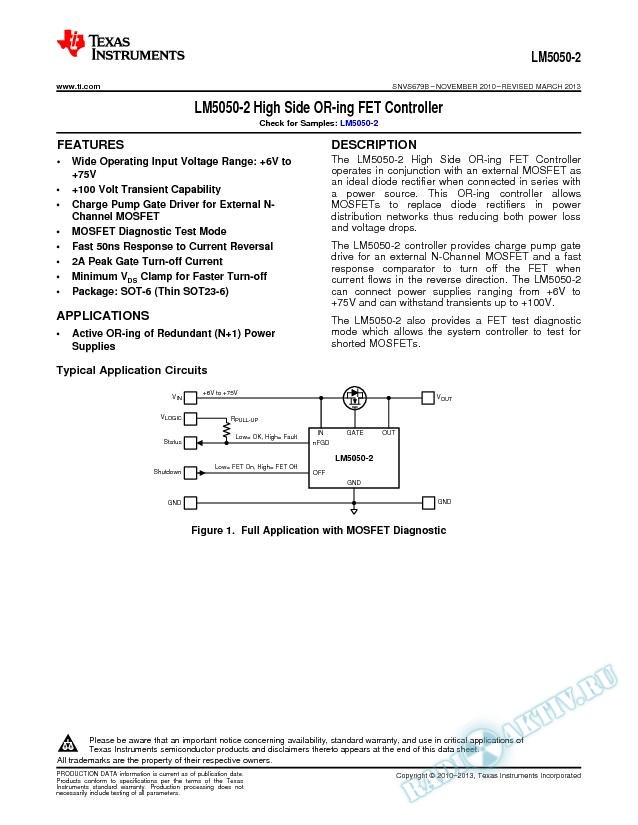LM5050-2 High Side OR-ing FET Controller (Rev. B)