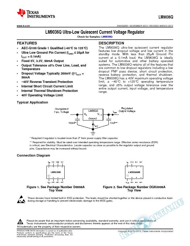 LM9036Q Ultra-Low Quiescent Current Voltage Regulator (Rev. B)
