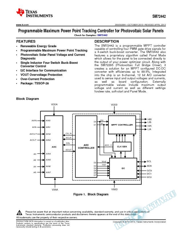 SM72442  Prog MaxPwr Point Tracking Cont for Photovoltaic Solar Panels (Rev. H)