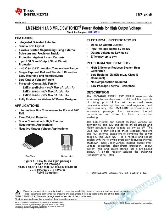 LMZ14201H 1A  SIMPLE SWITCHER  Power Module for High Output Voltage (Rev. D)