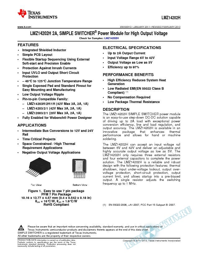 LMZ14202H 2A  SIMPLE SWITCHER  Power Module for High Output Voltage (Rev. D)
