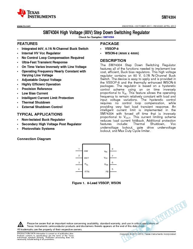 SM74304 High Voltage (80V) Step Down Switching Regulator (Rev. A)