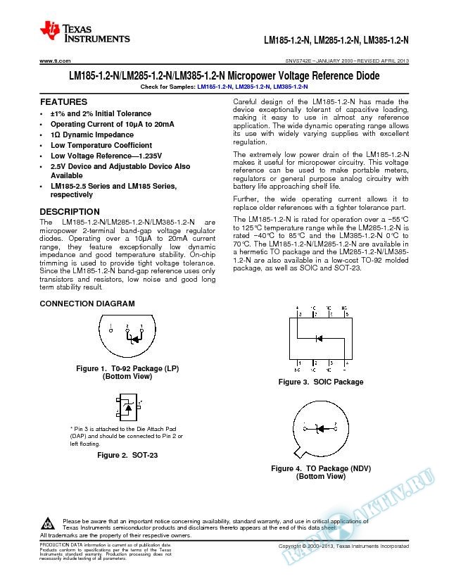 LM185-1.2/LM285-1.2/LM385-1.2 Micropower Voltage Reference Diode (Rev. E)