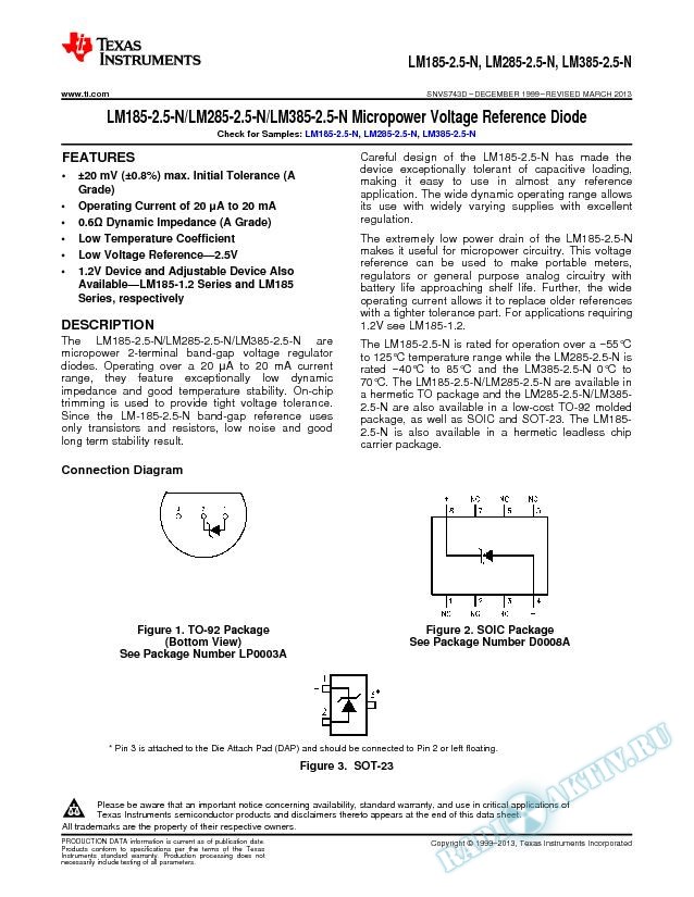 LM185-2.5/LM285-2.5/LM385-2.5 Micropower Voltage Reference Diode (Rev. D)