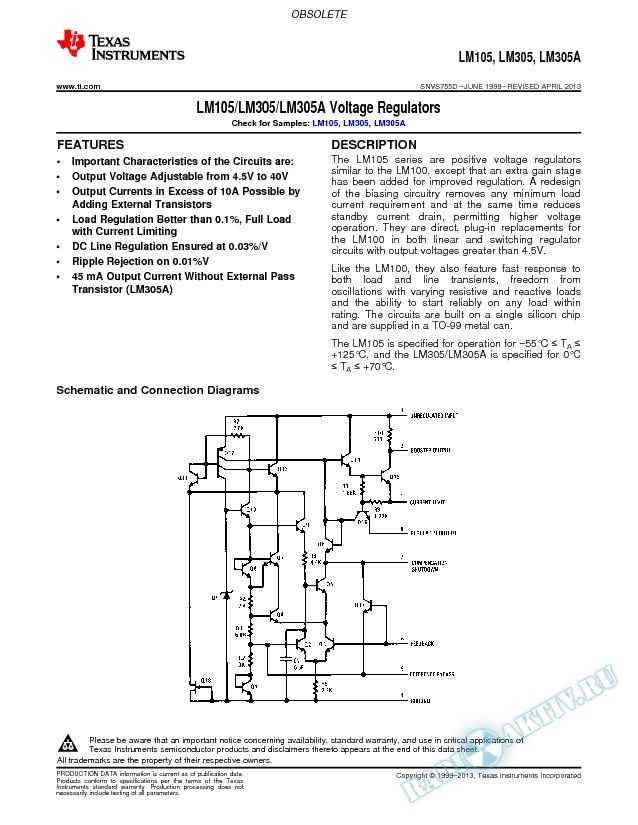 LM105/LM305/LM305A Voltage Regulators (Rev. D)