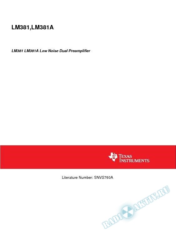 LM381 LM381A Low Noise Dual Preamplifier (Rev. A)