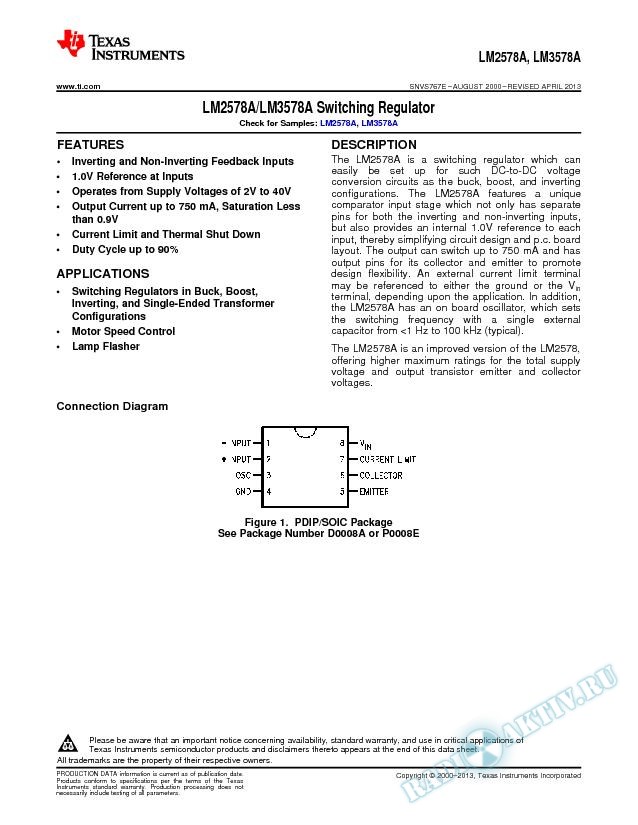 LM2578A/LM3578A Switching Regulator (Rev. E)