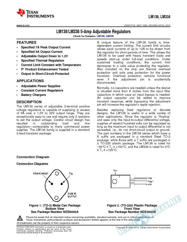 LM138/LM338 5-Amp Adjustable Regulators (Rev. B)
