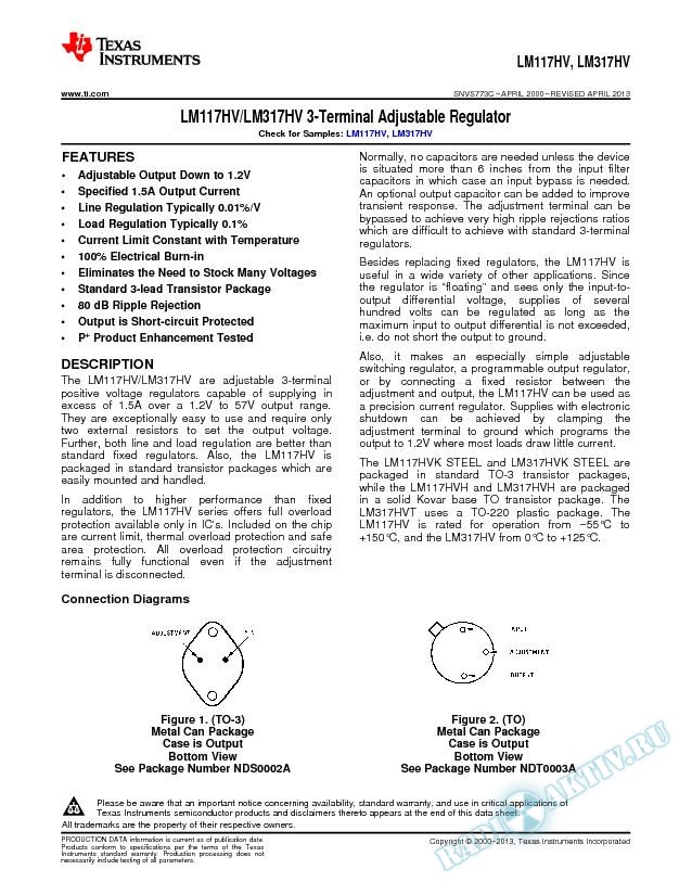 LM117HV/LM317HV 3-Terminal Adjustable Regulator (Rev. C)