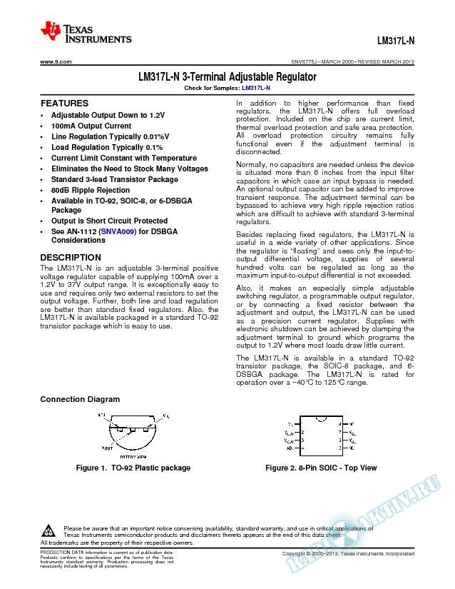 LM317L 3-Terminal Adjustable Regulator (Rev. J)