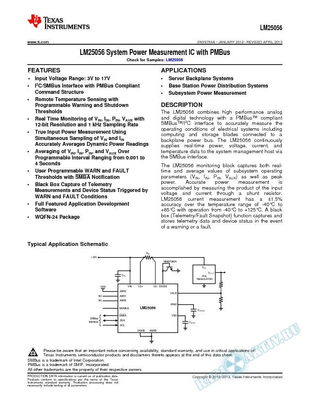 System Power Measurement IC with PMBus (Rev. A)
