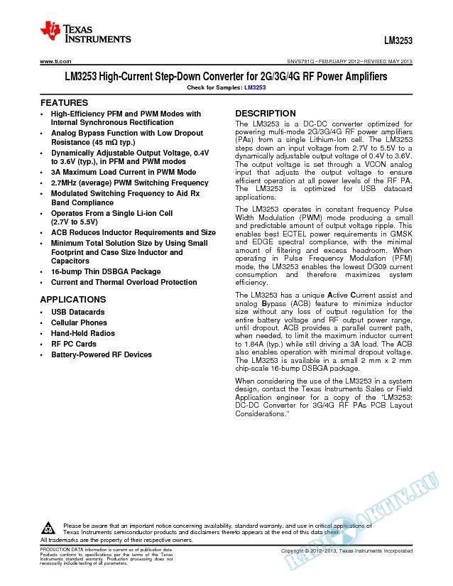 High-Current StepDown Converter for 2G/3G/4G RF Pwr Amps (Rev. Q)