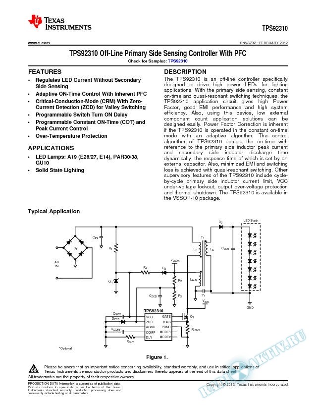 Off-Line Primary Side Sensing Controller with PFC
