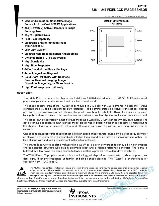 336- X 244-Pixel CCD Image Sensor (Rev. A)