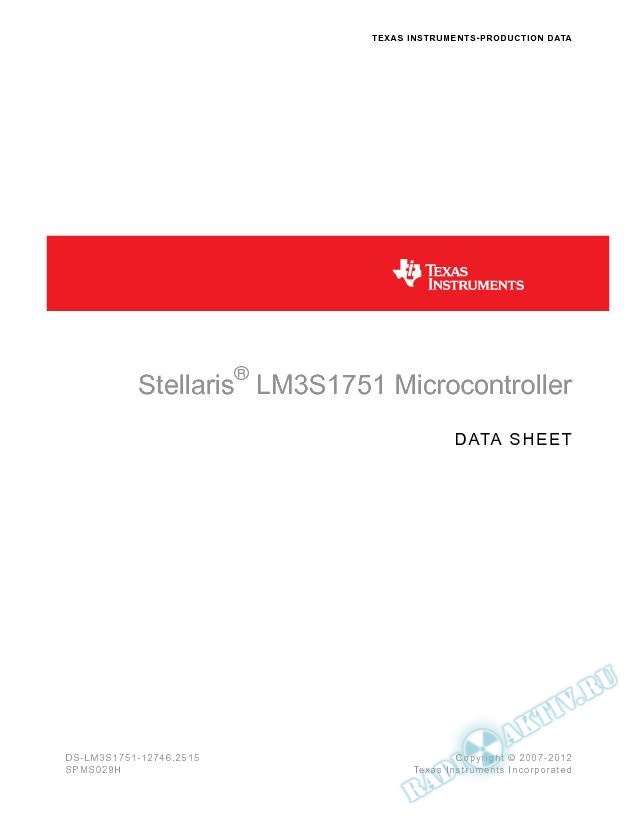 Stellaris LM3S1751 Microcontroller Data Sheet (Rev. H)