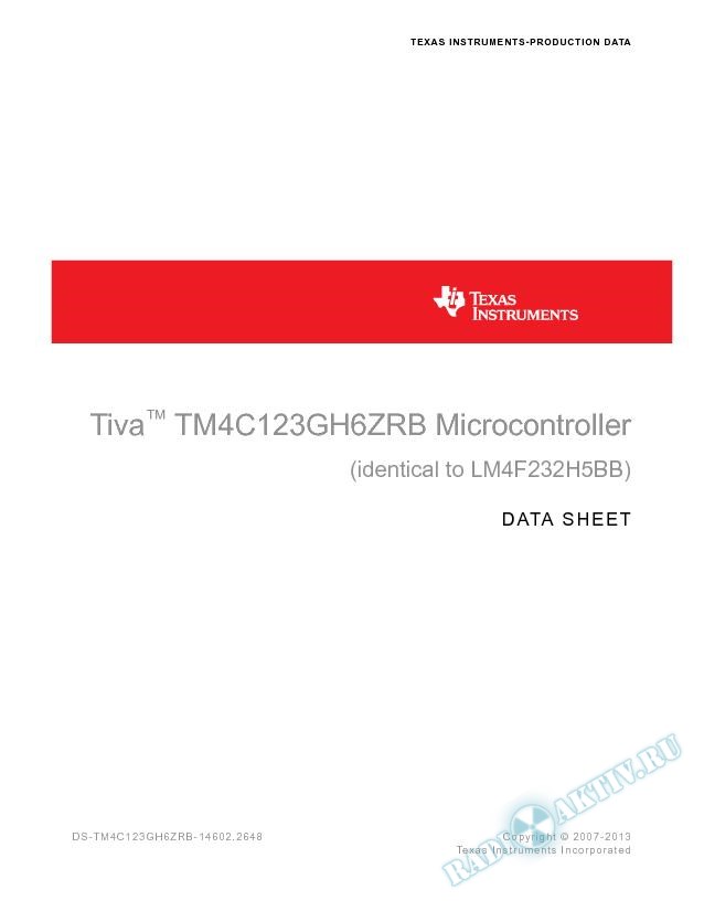 Tiva™ C Series TM4C123GH6ZRB Microcontroller Data Sheet